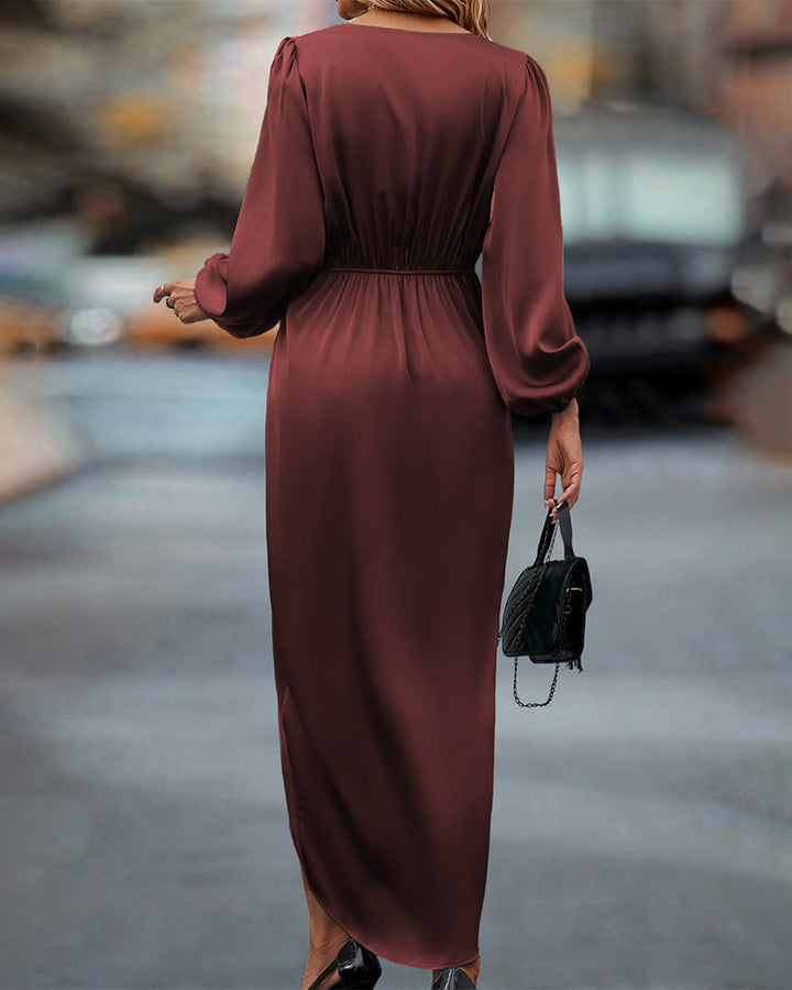 Midiklänning – Långärmad – Omlott – Satinklänning – Festklänning