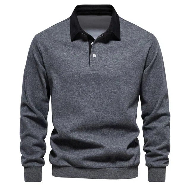 Mäns Klassisk Långärmad Poloshirt