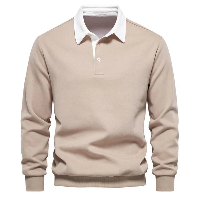 Mäns Klassisk Långärmad Poloshirt