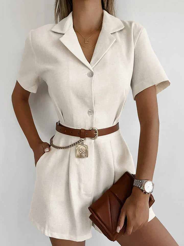 Linne sommar-jumpsuit med korta ärmar – Maelis