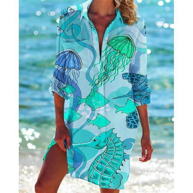 Lång Hawaii-blus med blomstertryck – Zoë