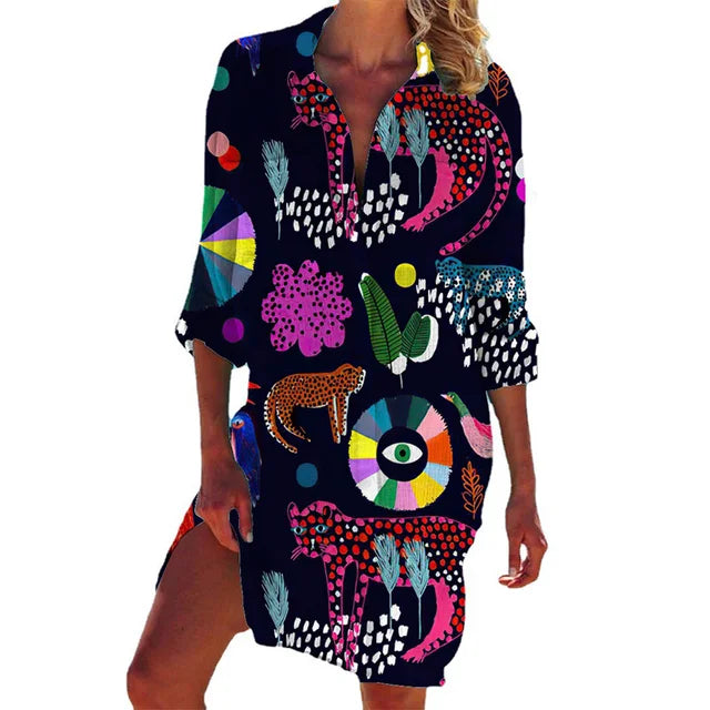 Lång Hawaii-blus med blomstertryck – Zoë