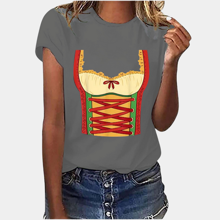 Oktoberfest T-shirt - Kortärmad - Dirndl Tryck - Oktoberfest Skjortor - Damkläder