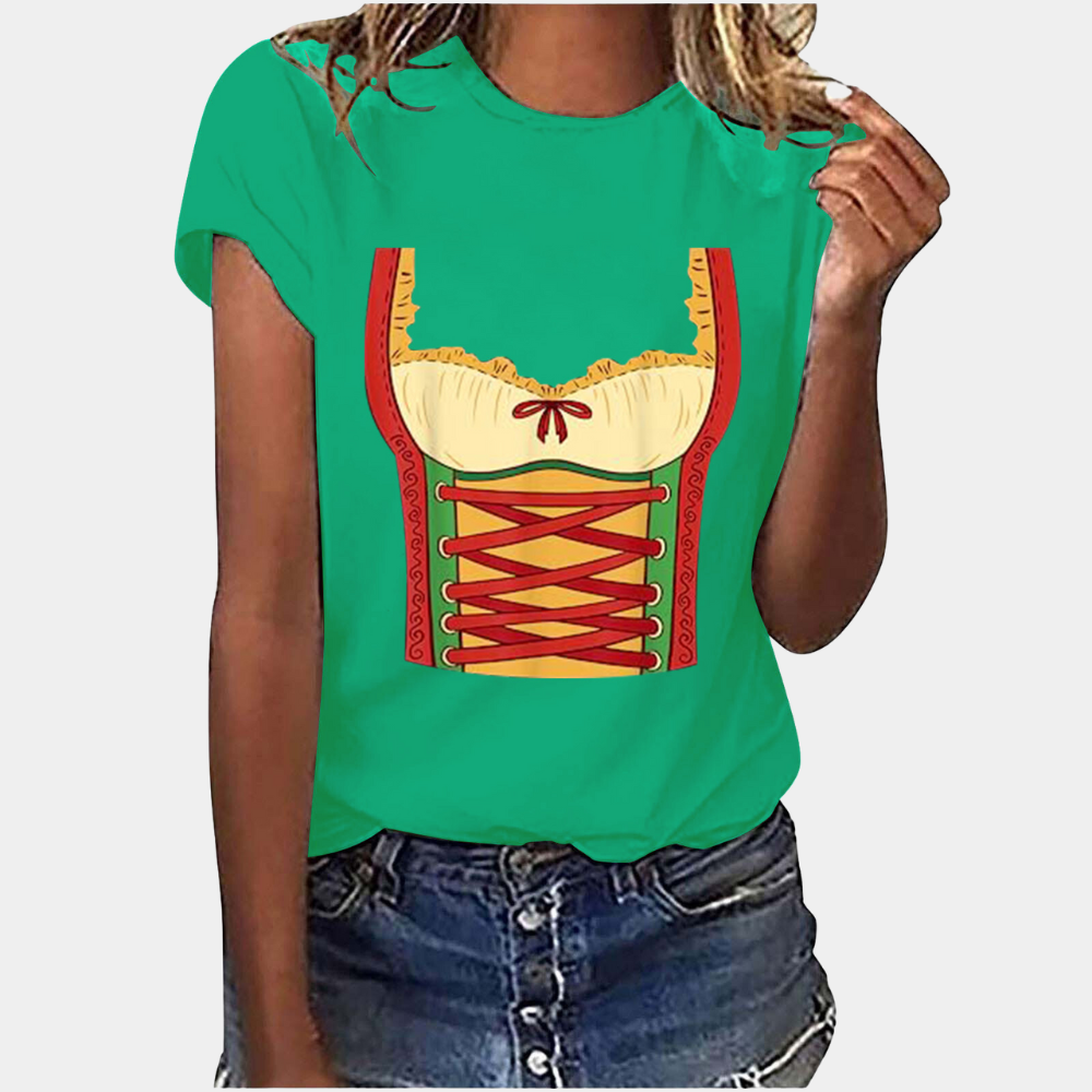 Oktoberfest T-shirt - Kortärmad - Dirndl Tryck - Oktoberfest Skjortor - Damkläder