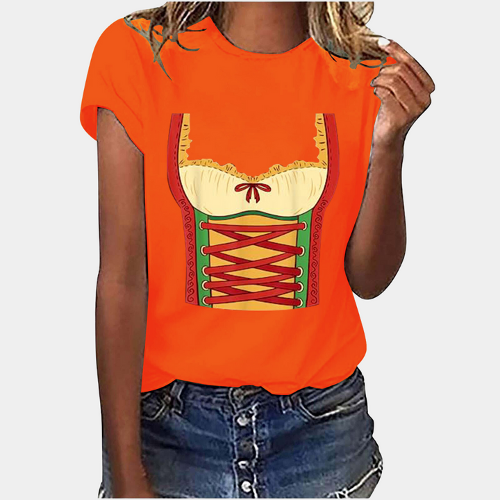 Oktoberfest T-shirt - Kortärmad - Dirndl Tryck - Oktoberfest Skjortor - Damkläder