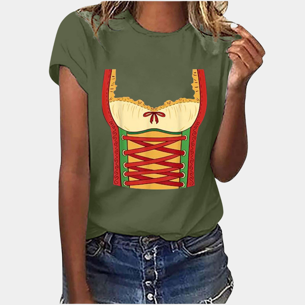 Oktoberfest T-shirt - Kortärmad - Dirndl Tryck - Oktoberfest Skjortor - Damkläder
