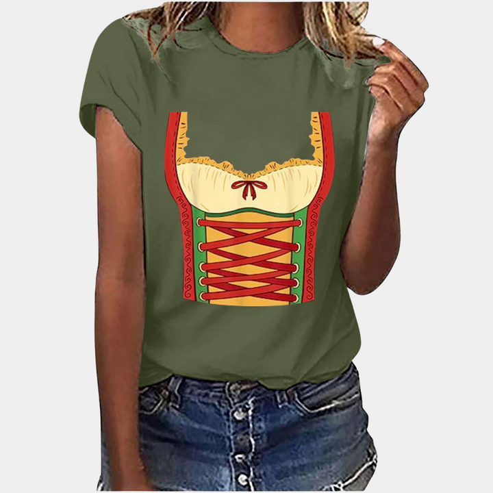 Oktoberfest T-shirt - Kortärmad - Dirndl Tryck - Oktoberfest Skjortor - Damkläder
