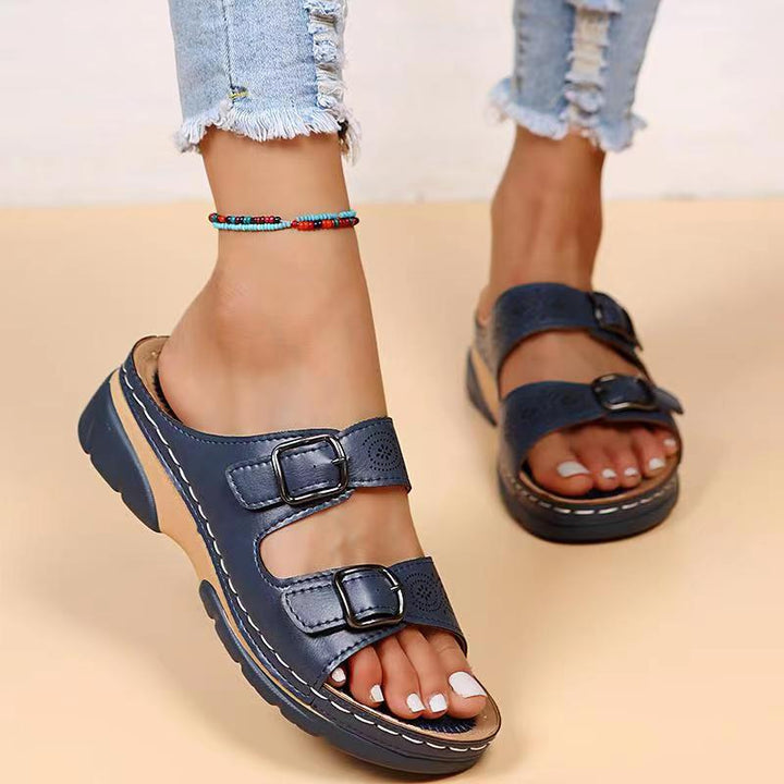 Ortopediska sandaler - Dubbelspänne - Tjock sula - Slip-on sandaler - Damslides