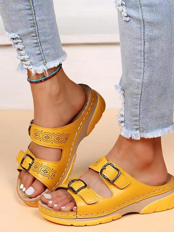 Ortopediska sandaler - Dubbelspänne - Tjock sula - Slip-on sandaler - Damslides