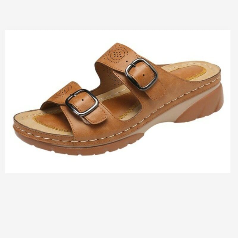 Ortopediska sandaler - Dubbelspänne - Tjock sula - Slip-on sandaler - Damslides