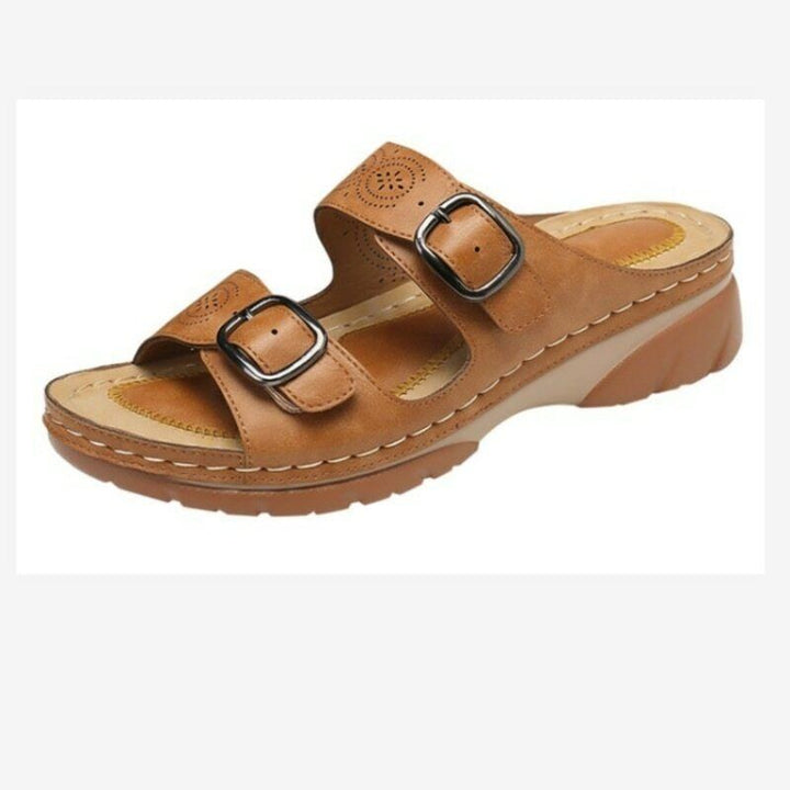 Ortopediska sandaler - Dubbelspänne - Tjock sula - Slip-on sandaler - Damslides