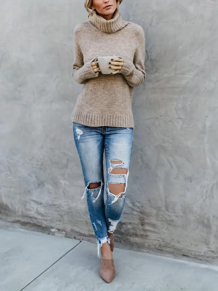 Ottilie Pullover | Stickad tröja med turtleneck för kvinnor i vinter