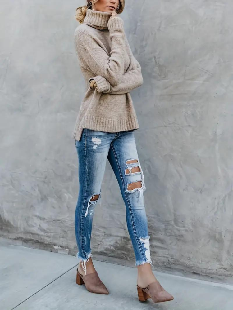 Ottilie Pullover | Stickad tröja med turtleneck för kvinnor i vinter