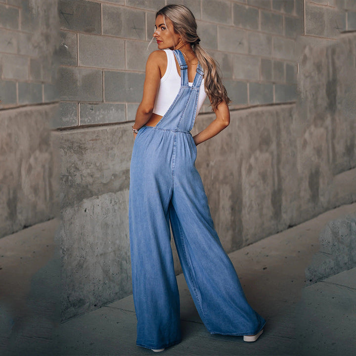 Overall med vida ben - Ärmlös - Lös passform - Denimoverall - Jumpsuit för dam