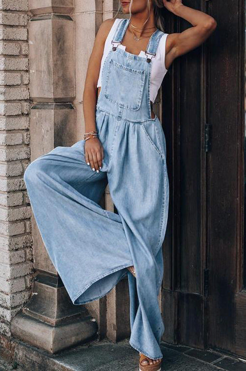 Overall med vida ben - Ärmlös - Lös passform - Denimoverall - Jumpsuit för dam