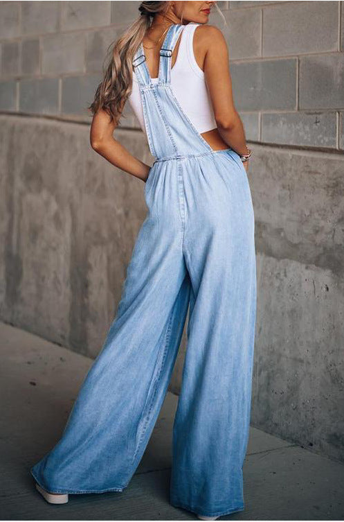 Overall med vida ben - Ärmlös - Lös passform - Denimoverall - Jumpsuit för dam