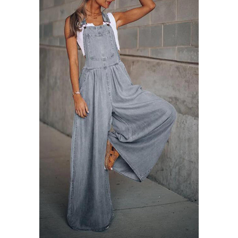 Overall med vida ben - Ärmlös - Lös passform - Denimoverall - Jumpsuit för dam