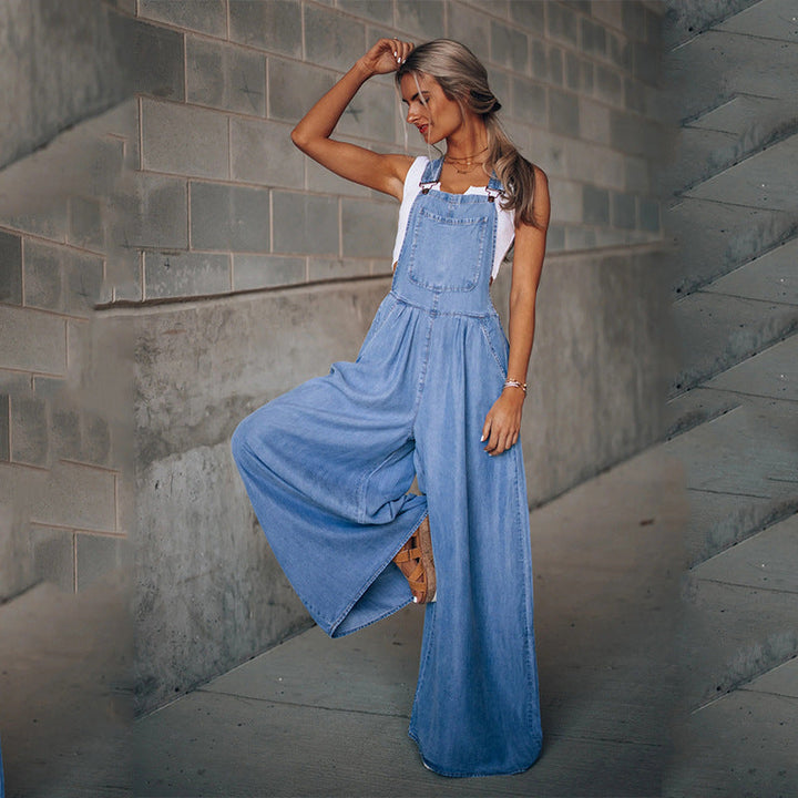 Overall med vida ben - Ärmlös - Lös passform - Denimoverall - Jumpsuit för dam