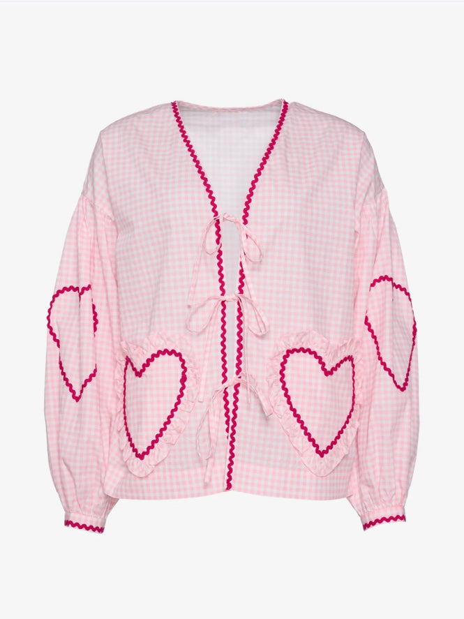 Överdimensionerad blus - Långärmad - Rosa - Topp med knytfront - Damkläder
