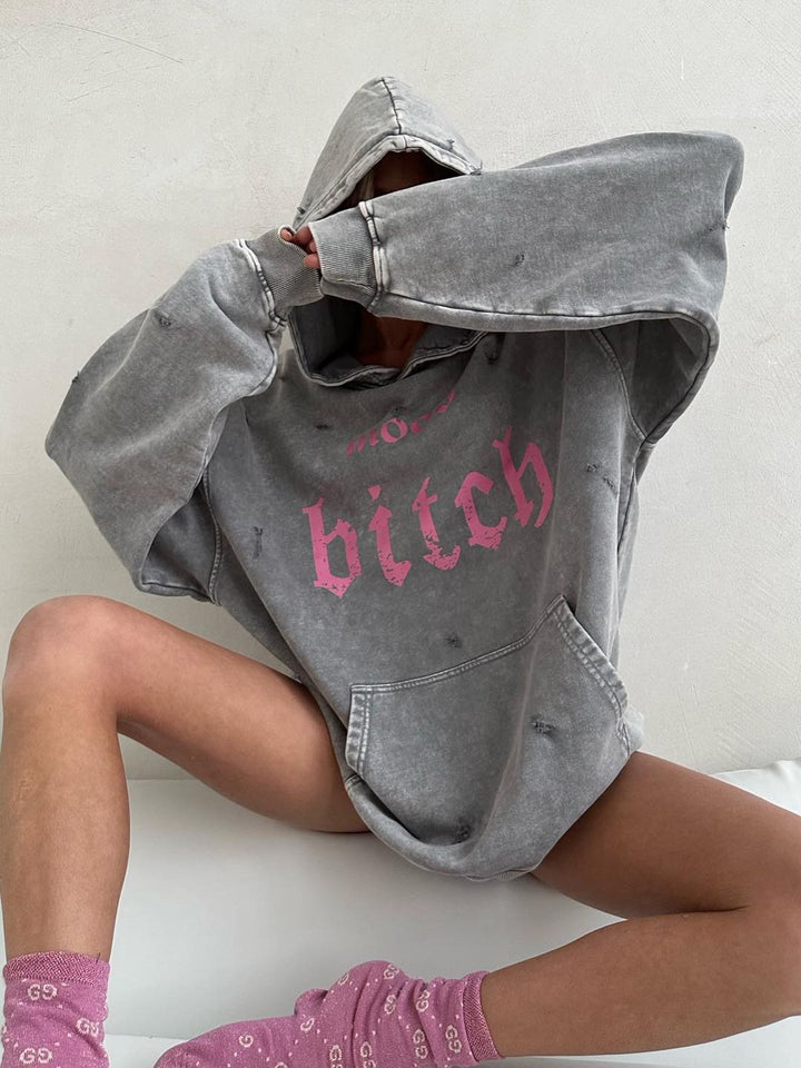 Överdimensionerad hoodie - Tvättad - Sliten - Pullover-hoodie - Hoodie för kvinnor