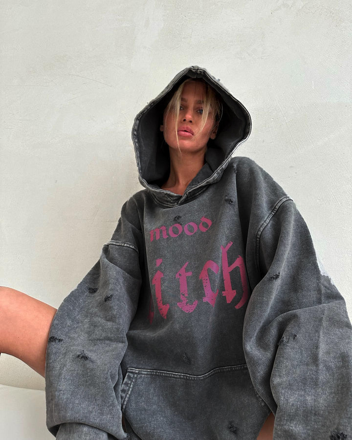 Överdimensionerad hoodie - Tvättad - Sliten - Pullover-hoodie - Hoodie för kvinnor