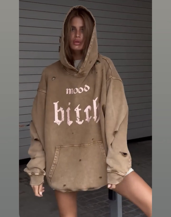 Överdimensionerad hoodie - Tvättad - Sliten - Pullover-hoodie - Hoodie för kvinnor