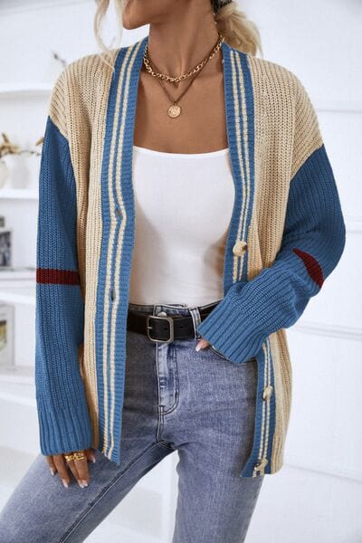 Överdimensionerad kofta | Knäppt | V-ringad | Stickad Cardigan | Damstickat