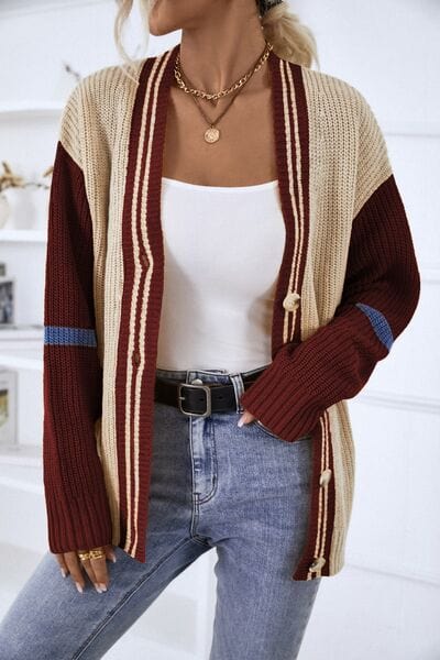 Överdimensionerad kofta | Knäppt | V-ringad | Stickad Cardigan | Damstickat