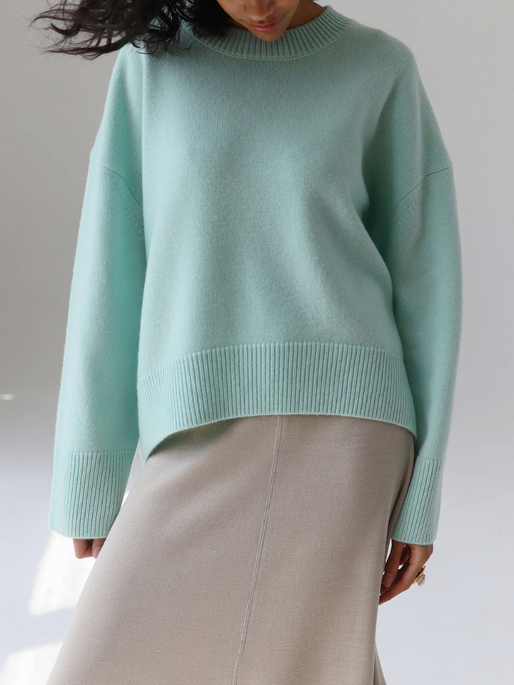 Överdimensionerad tröja - Varm stickad pullover med rund hals för kvinnor
