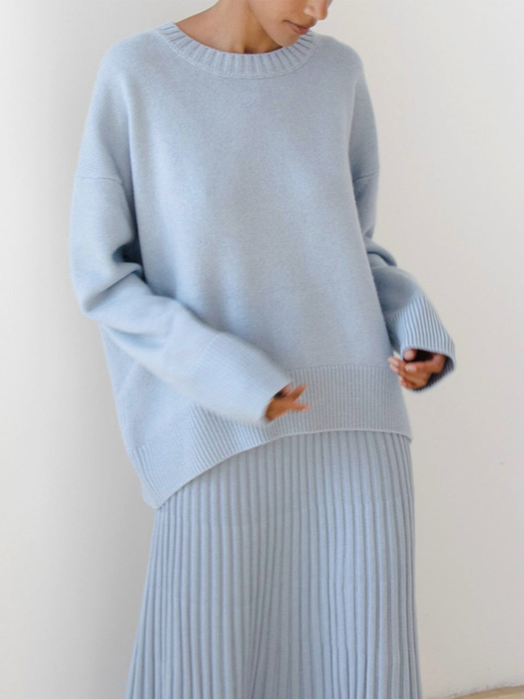 Överdimensionerad tröja - Varm stickad pullover med rund hals för kvinnor
