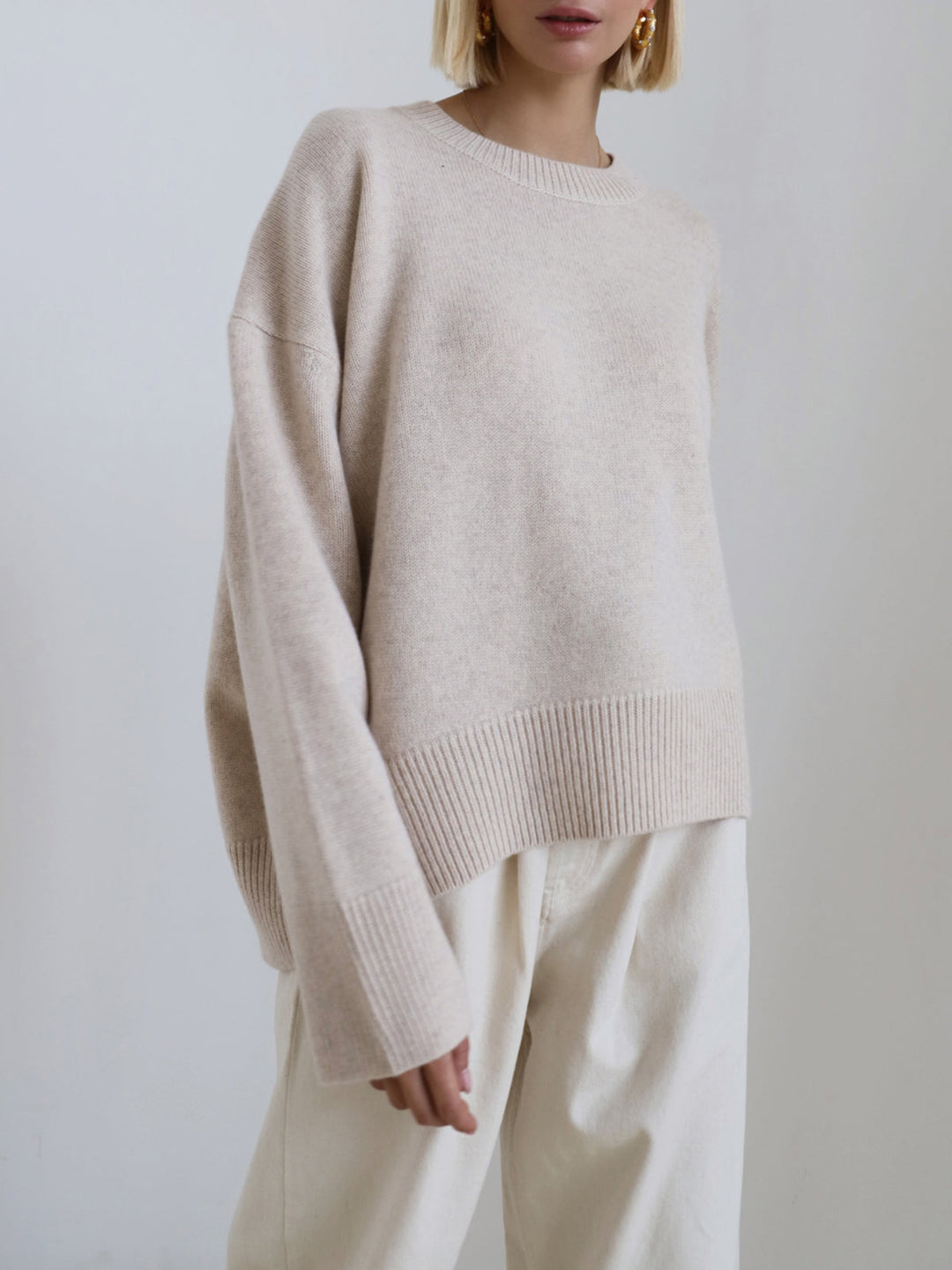 Överdimensionerad tröja - Varm stickad pullover med rund hals för kvinnor