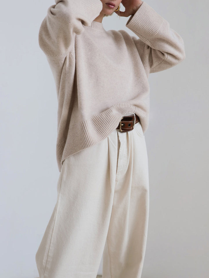 Överdimensionerad tröja - Varm stickad pullover med rund hals för kvinnor