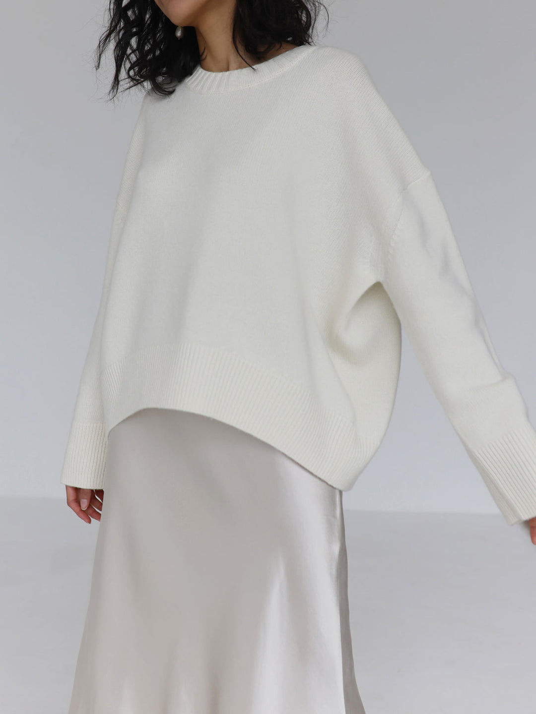 Överdimensionerad tröja - Varm stickad pullover med rund hals för kvinnor