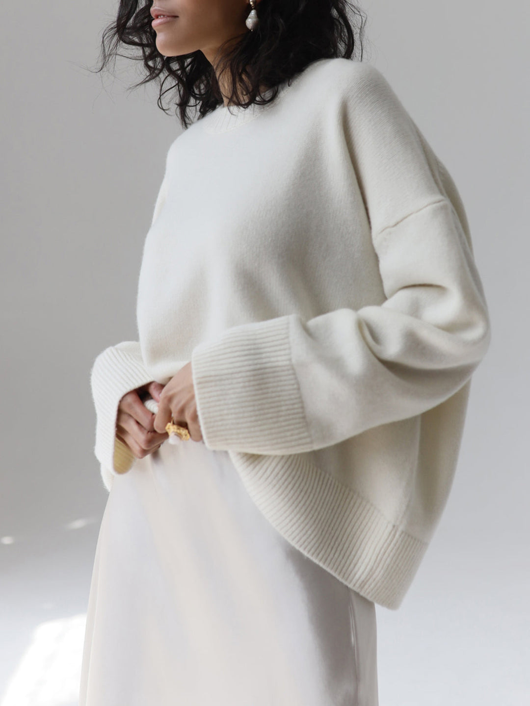 Överdimensionerad tröja - Varm stickad pullover med rund hals för kvinnor