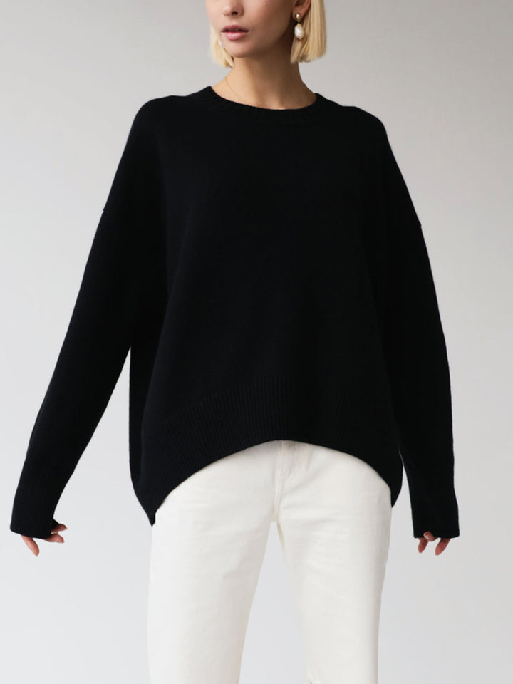 Överdimensionerad tröja - Varm stickad pullover med rund hals för kvinnor