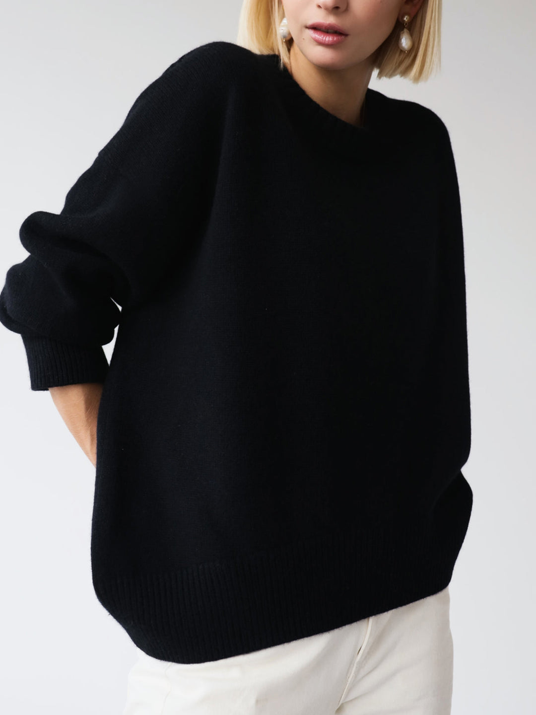 Överdimensionerad tröja - Varm stickad pullover med rund hals för kvinnor
