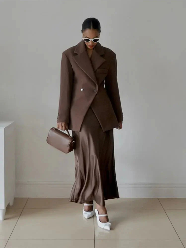 Oversized Blazer | Dubbelknäppt | Brun | Blazerjacka | Blazer för kvinnor