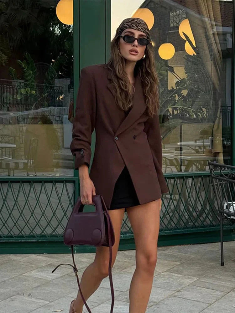 Oversized Blazer | Dubbelknäppt | Brun | Blazerjacka | Blazer för kvinnor