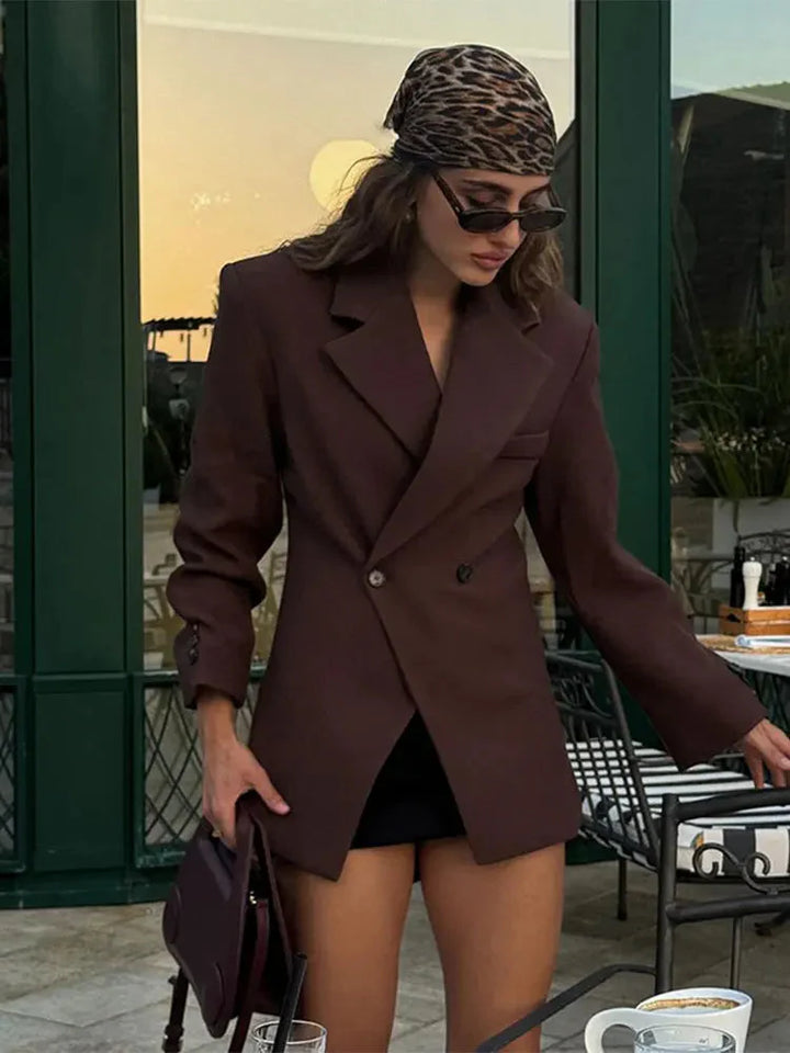 Oversized Blazer | Dubbelknäppt | Brun | Blazerjacka | Blazer för kvinnor