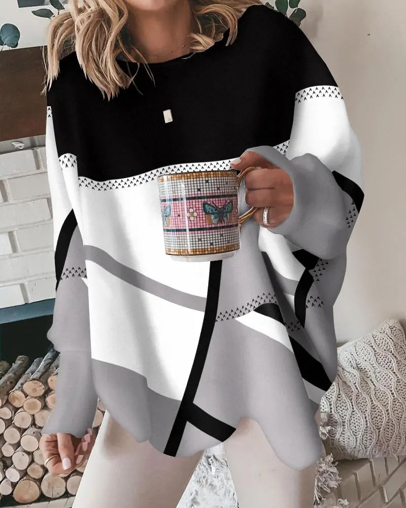 Oversized Blouse | Loose Fit | Crew Neck | Långärmad Topp | Damtröja