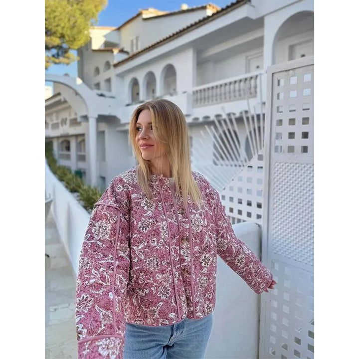 Oversized Jacka - Rosa quiltad jacka med lös passform för kvinnor