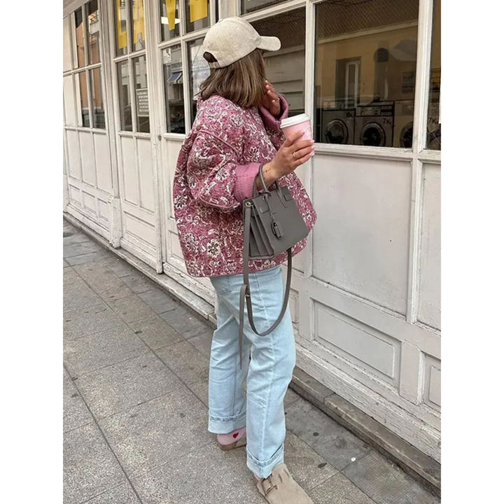 Oversized Jacka - Rosa quiltad jacka med lös passform för kvinnor