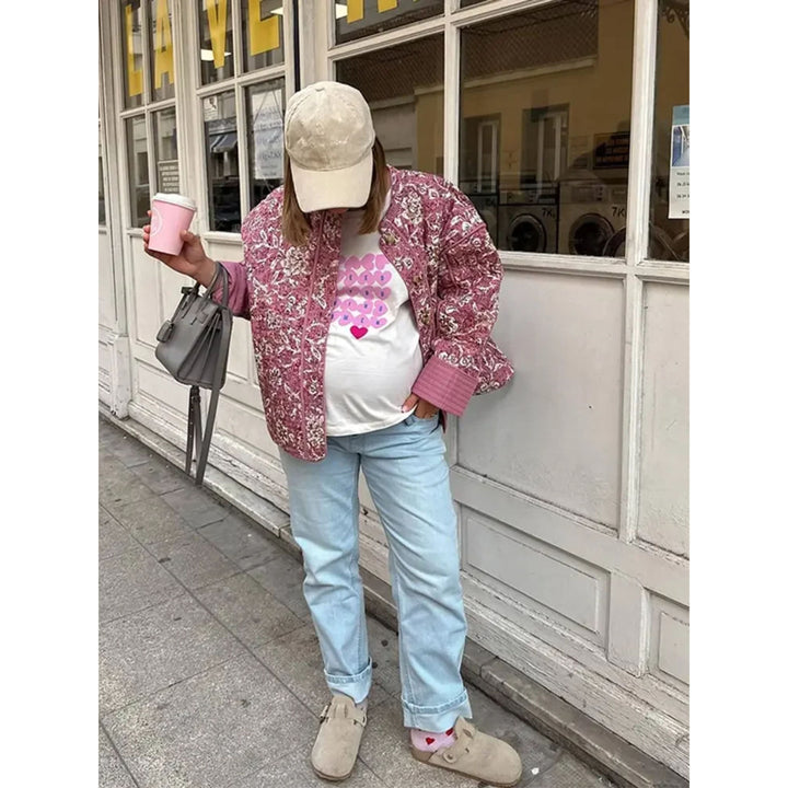 Oversized Jacka - Rosa quiltad jacka med lös passform för kvinnor