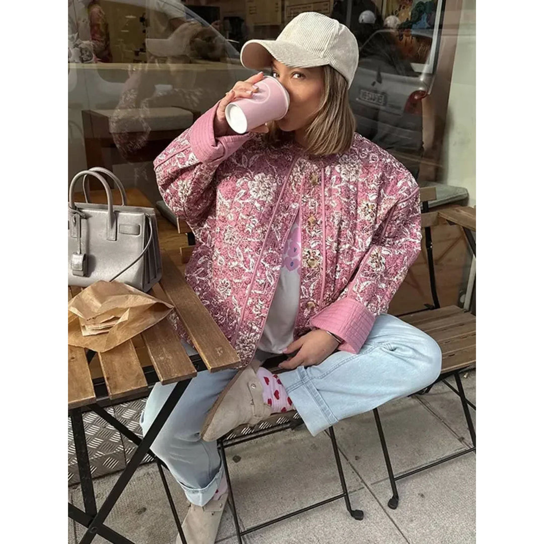 Oversized Jacka - Rosa quiltad jacka med lös passform för kvinnor