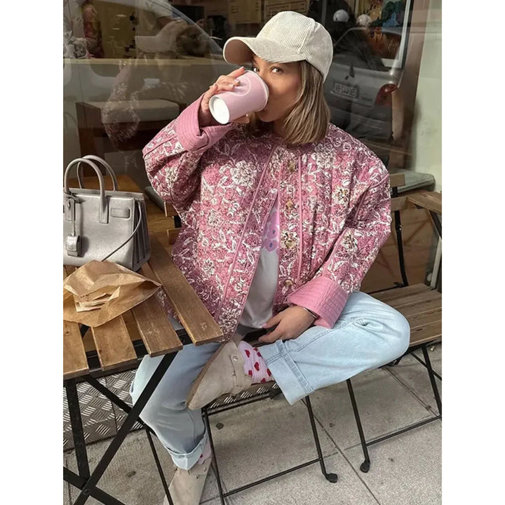 Oversized Jacka - Rosa quiltad jacka med lös passform för kvinnor