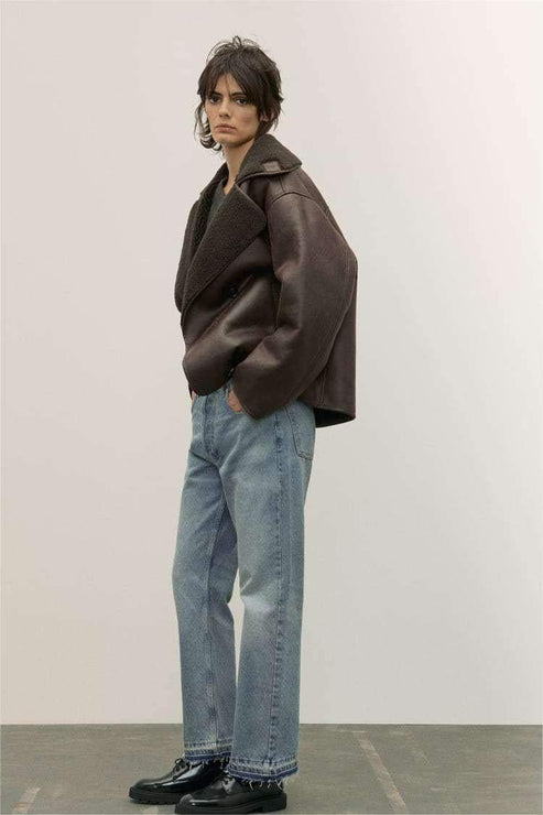 Oversized Jacket - Pälsfodrad Vinterjacka i läder för Kvinnor