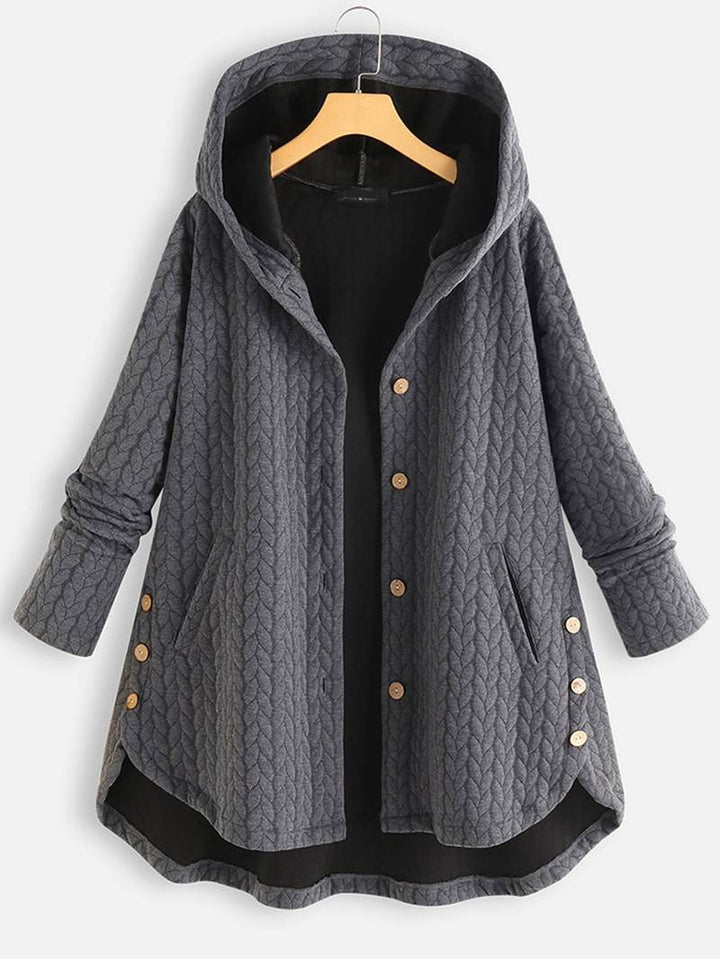 Oversized Jacket - Varm vinterjacka med huva och knappar för kvinnor
