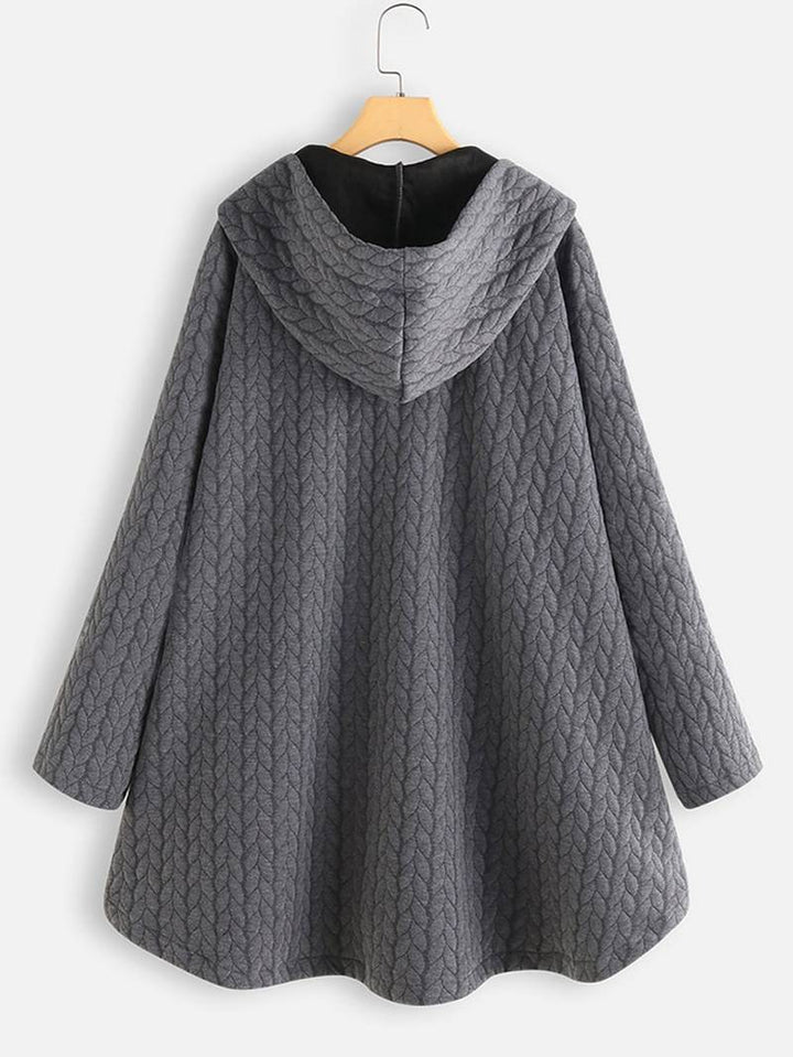 Oversized Jacket - Varm vinterjacka med huva och knappar för kvinnor