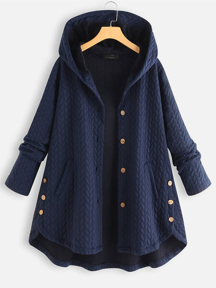 Oversized Jacket - Varm vinterjacka med huva och knappar för kvinnor