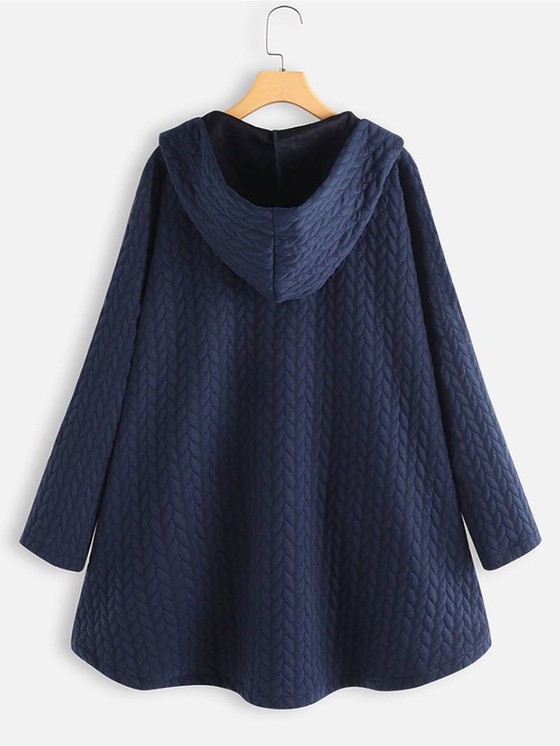 Oversized Jacket - Varm vinterjacka med huva och knappar för kvinnor
